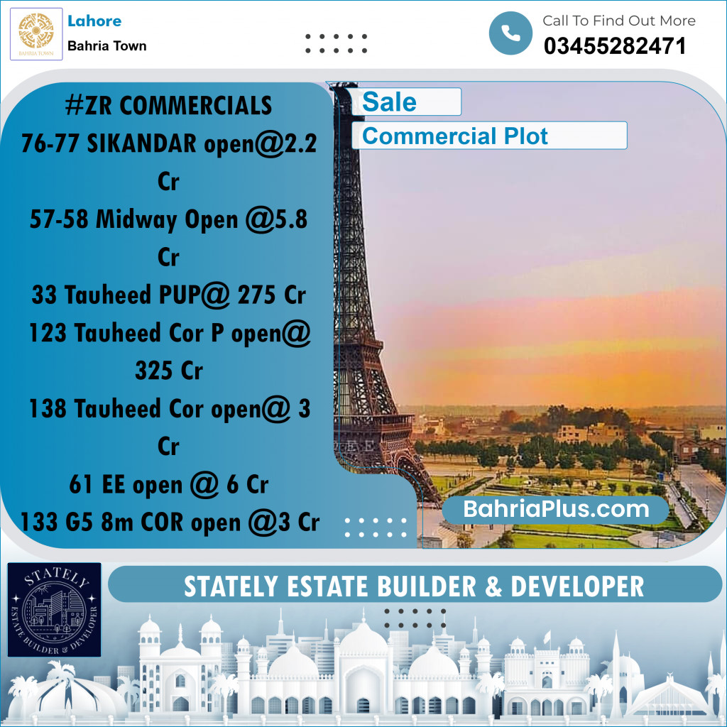 Commercial Plot for Sale in Bahria Town, Lahore - (BP-244513)