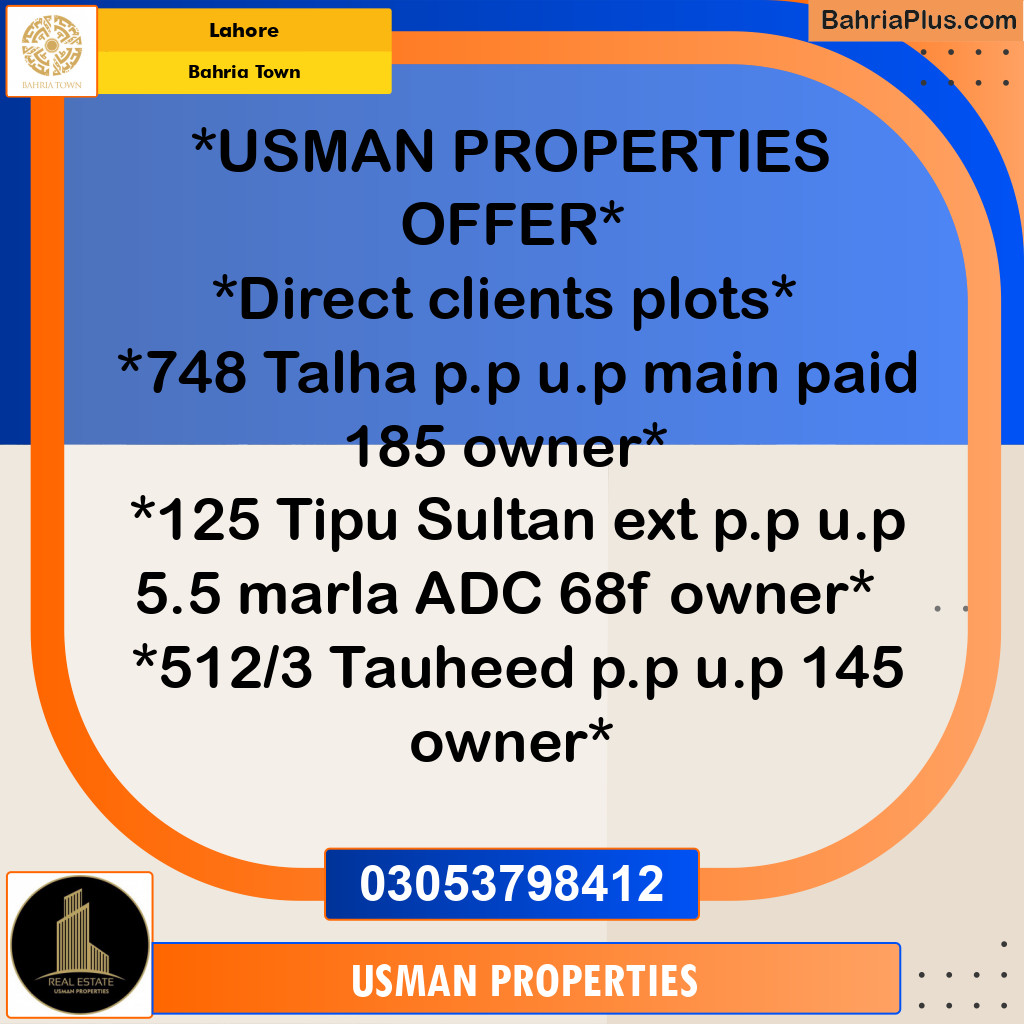 Residential Plot for Sale in Bahria Town, Lahore - (BP-244514)