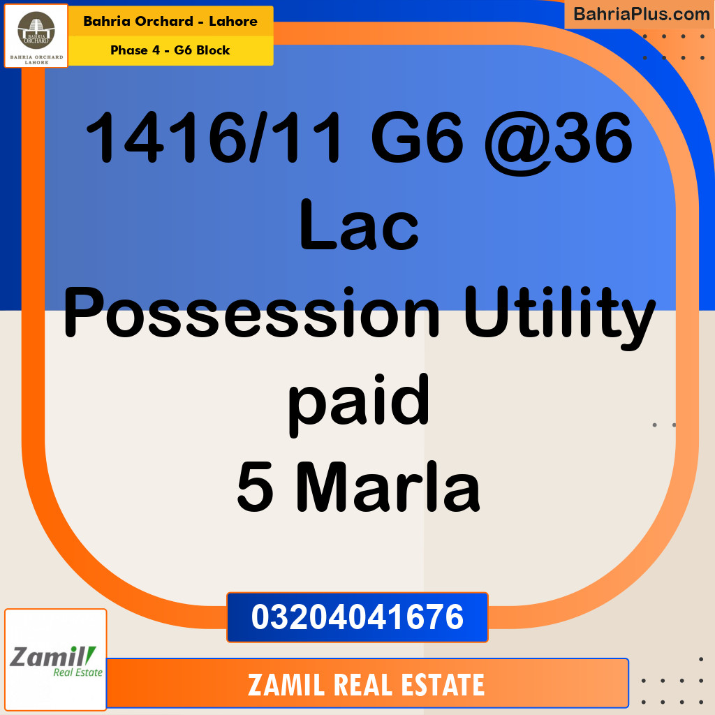 5 Marla Residential Plot for Sale in Phase 4 - G6 Block - Bahria Orchard, Lahore - (BP-244575)