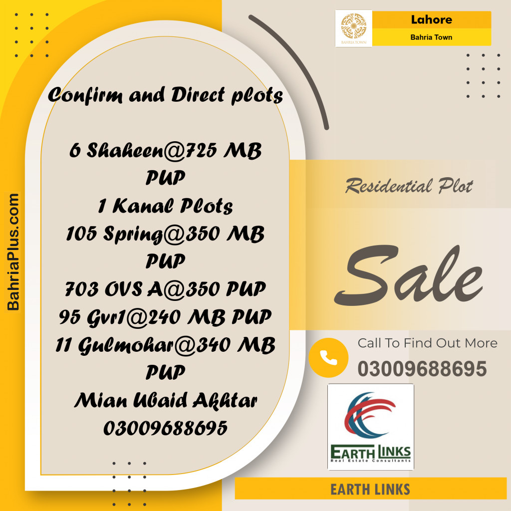 Residential Plot for Sale in Bahria Town, Lahore - (BP-244610)