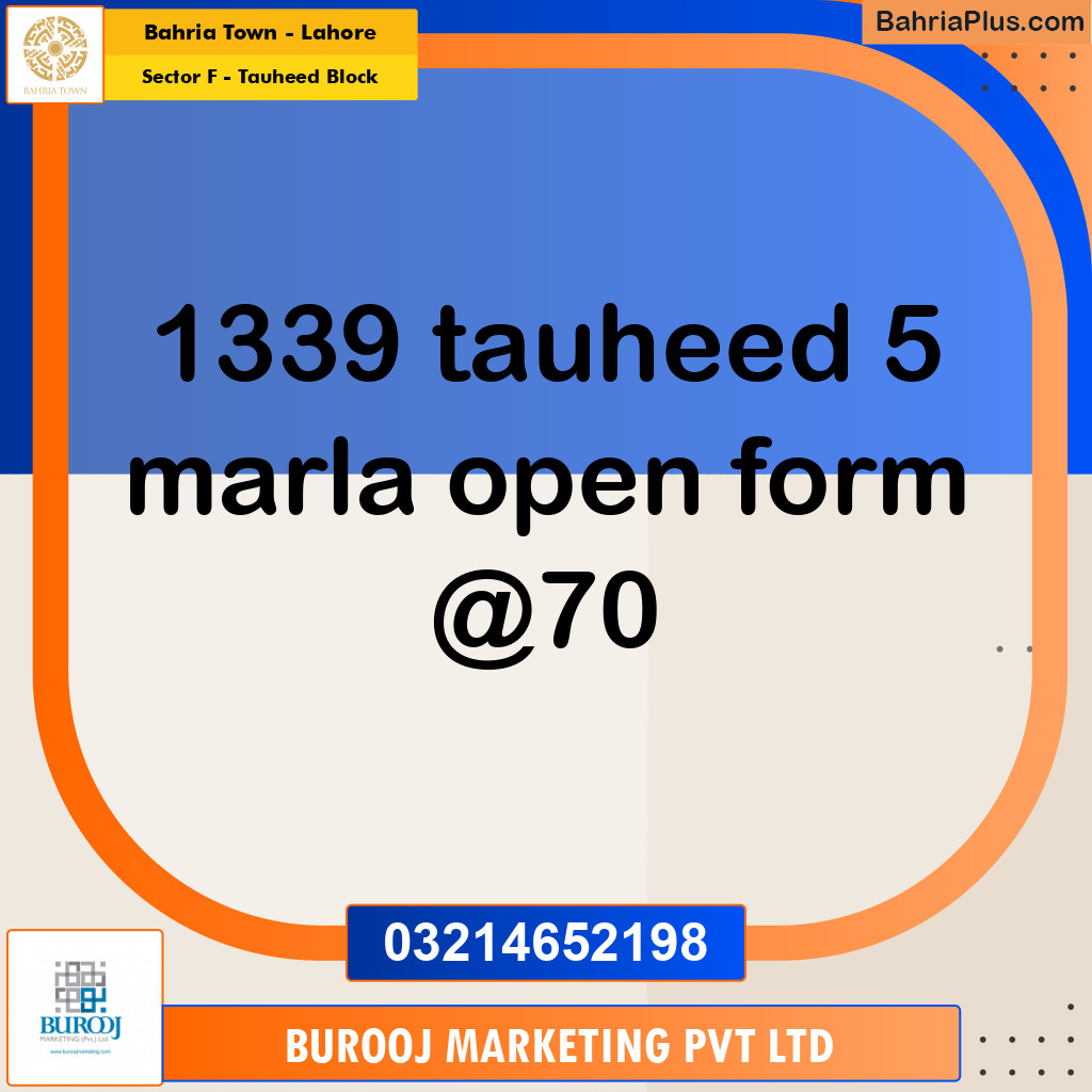 5 Marla Residential Plot for Sale in Sector F - Tauheed Block -  Bahria Town, Lahore - (BP-244614)