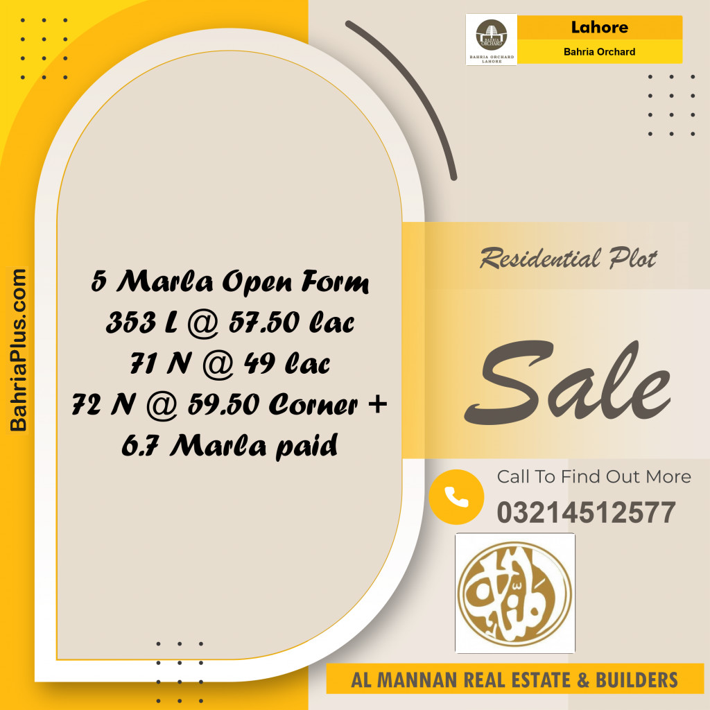 Residential Plot for Sale in Bahria Orchard, Lahore - (BP-244636)