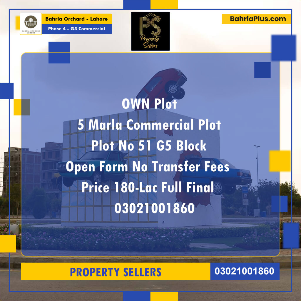 5 Marla Commercial Plot for Sale in Phase 4 - G5 Commercial -  Bahria Orchard, Lahore - (BP-244653)
