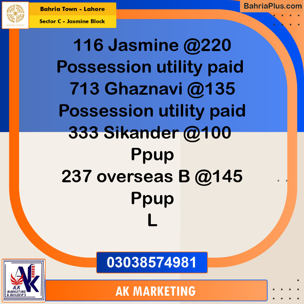 10 Marla Residential Plot for Sale in Sector C - Jasmine Block -  Bahria Town, Lahore - (BP-244660)