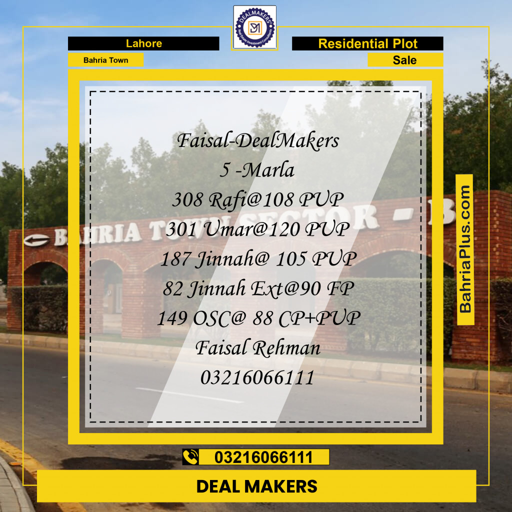Residential Plot for Sale in Bahria Town, Lahore - (BP-244672)