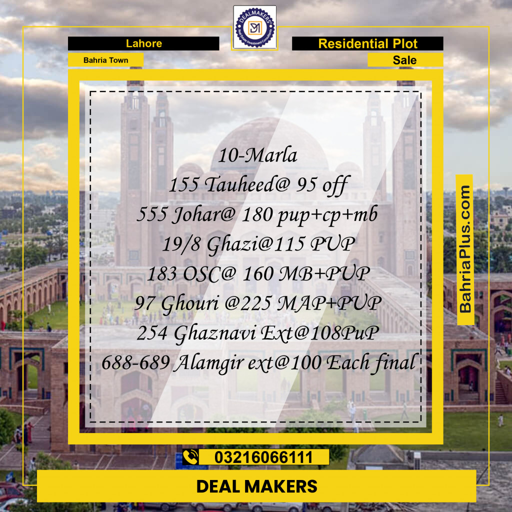 Residential Plot for Sale in Bahria Town, Lahore - (BP-244674)