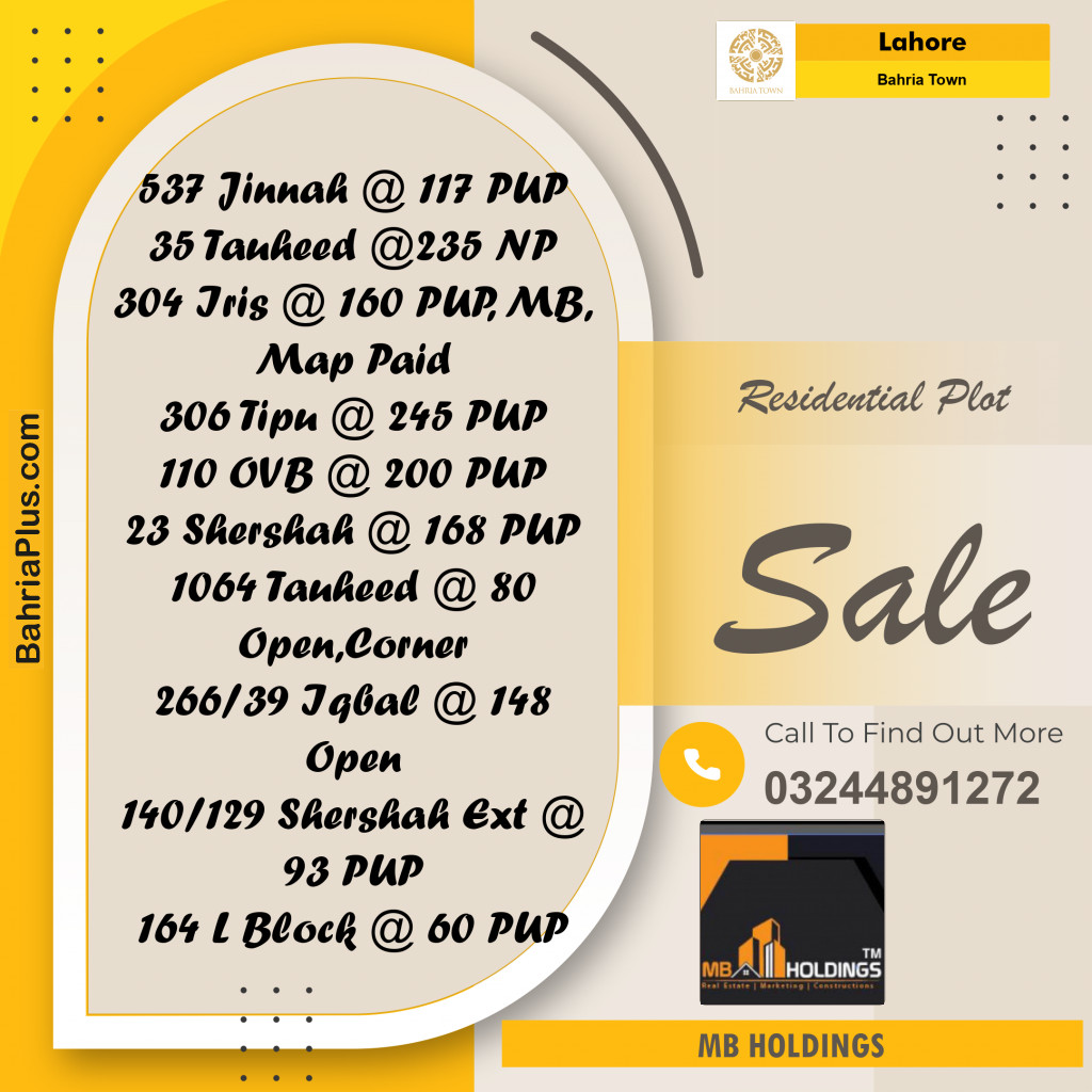 Residential Plot for Sale in Bahria Town, Lahore - (BP-244688)