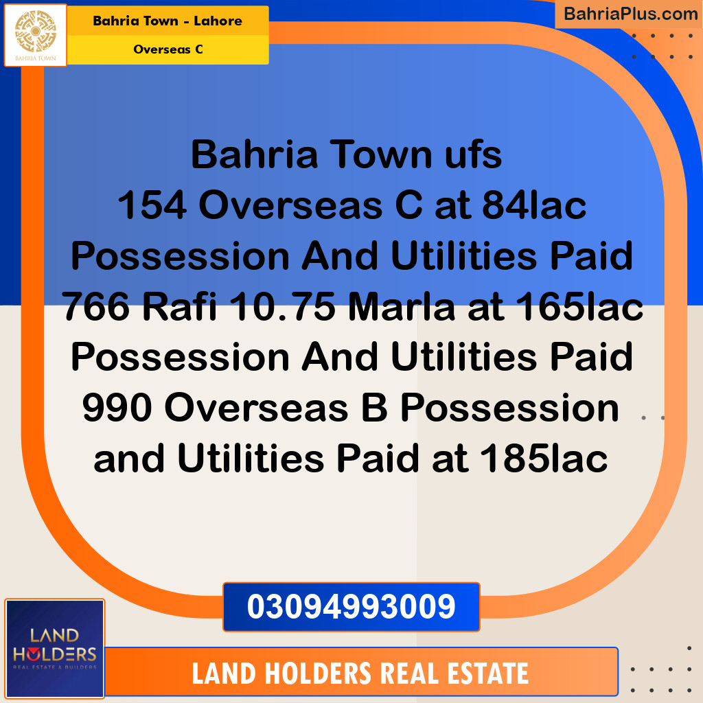 Residential Plot for Sale in Overseas C -  Bahria Town, Lahore - (BP-244711)