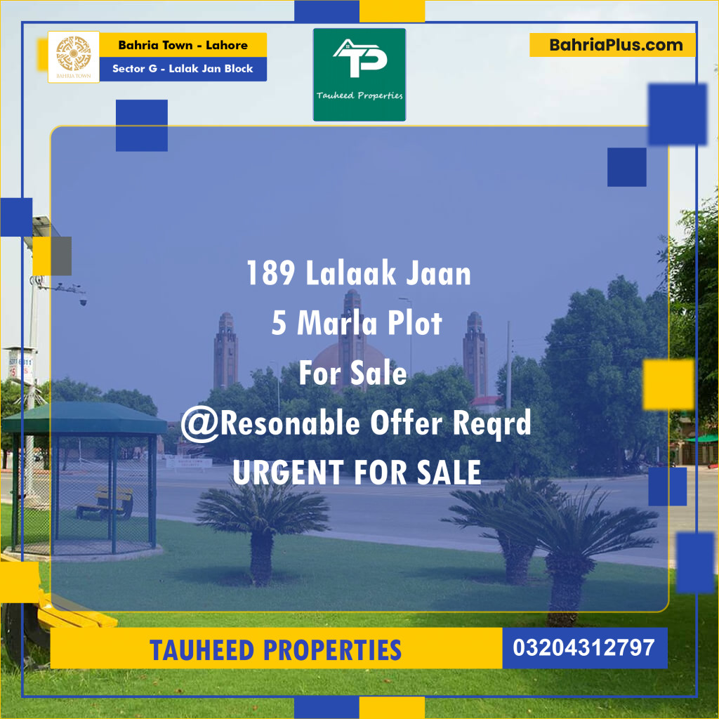 5 Marla Residential Plot for Sale in Sector G - Lalak Jan Block -  Bahria Town, Lahore - (BP-244715)