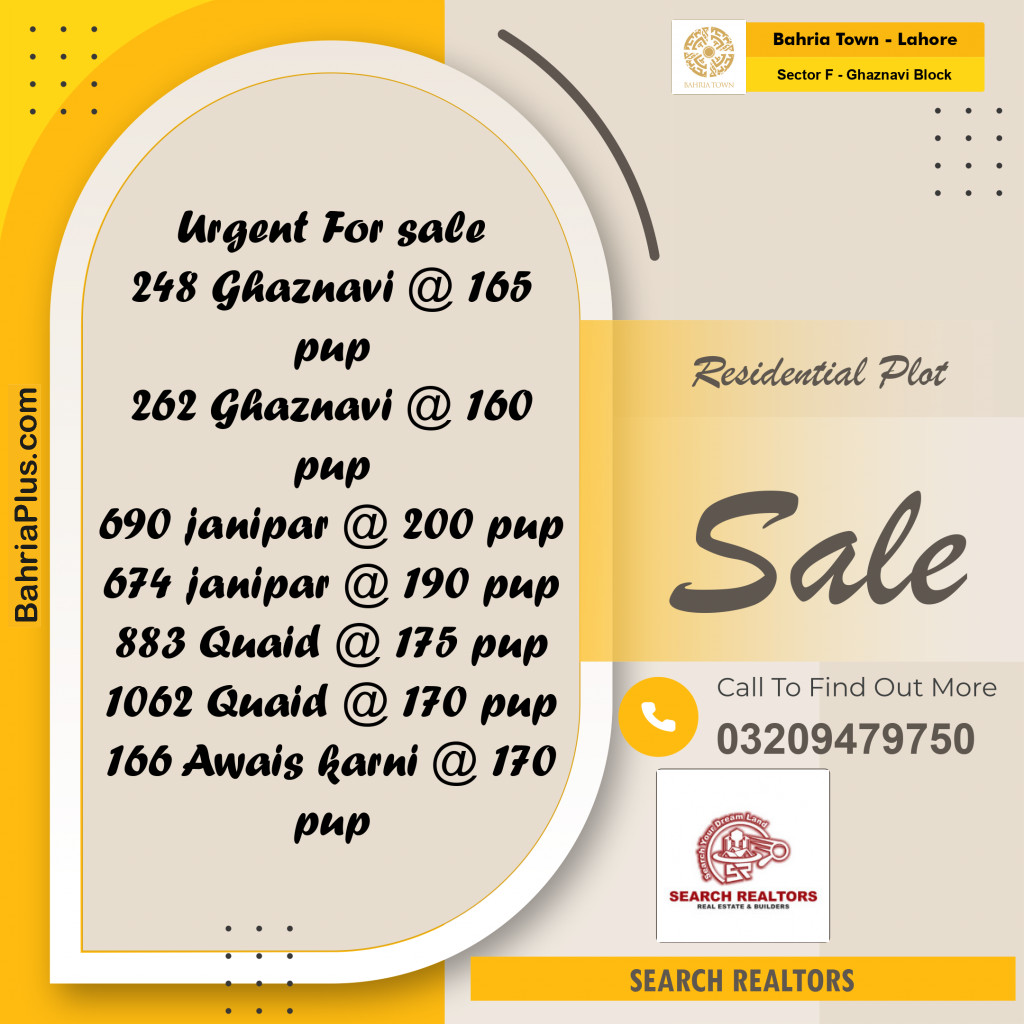 10 Marla Residential Plot for Sale in Sector F - Ghaznavi Block -  Bahria Town, Lahore - (BP-244717)