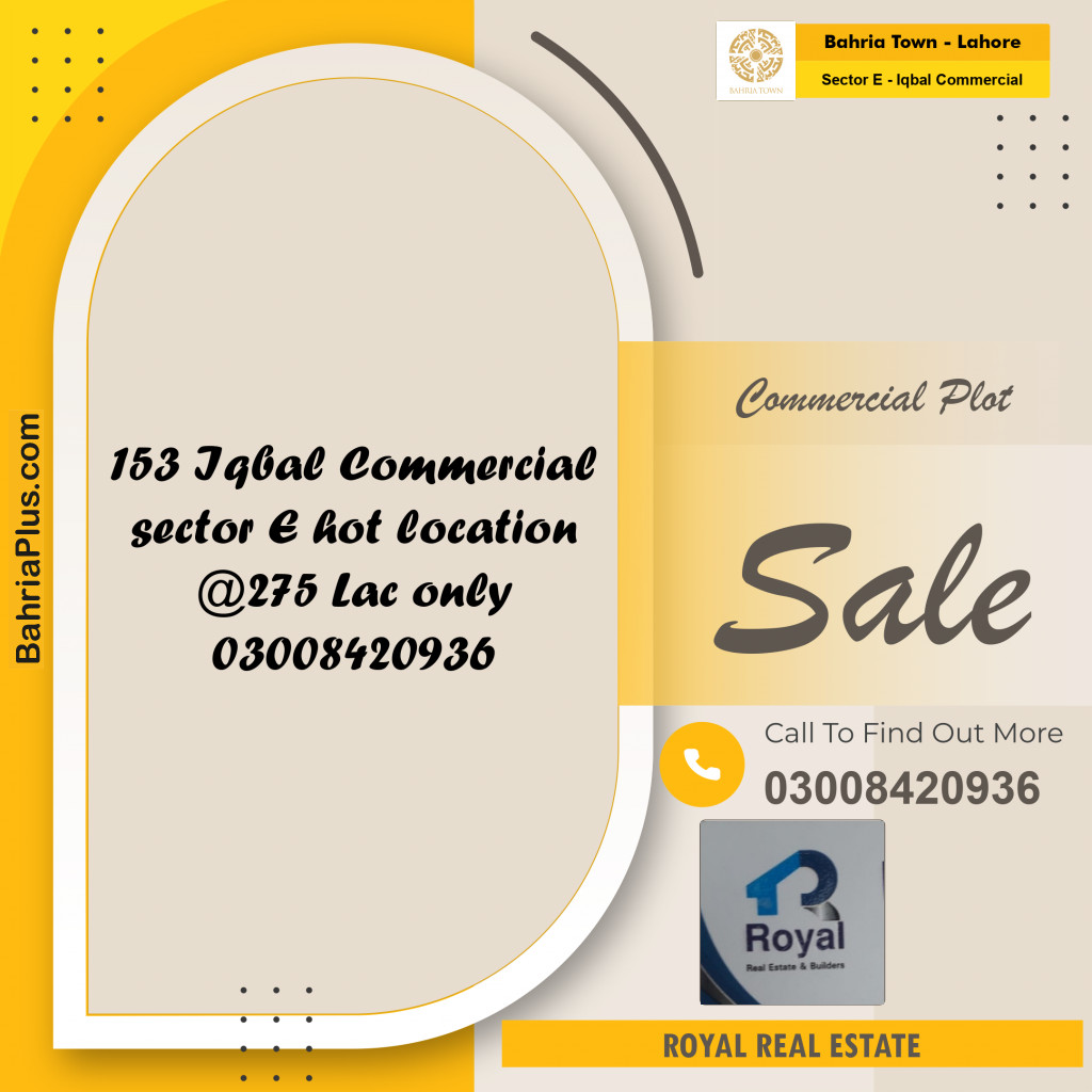 5 Marla Commercial Plot for Sale in Sector E - Iqbal Commercial -  Bahria Town, Lahore - (BP-244722)