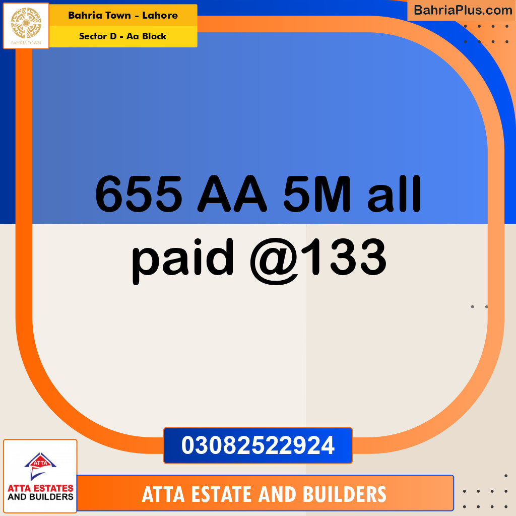 5 Marla Residential Plot for Sale in Sector D - AA Block -  Bahria Town, Lahore - (BP-244777)
