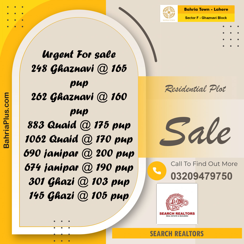 10 Marla Residential Plot for Sale in Sector F - Ghaznavi Block -  Bahria Town, Lahore - (BP-244781)