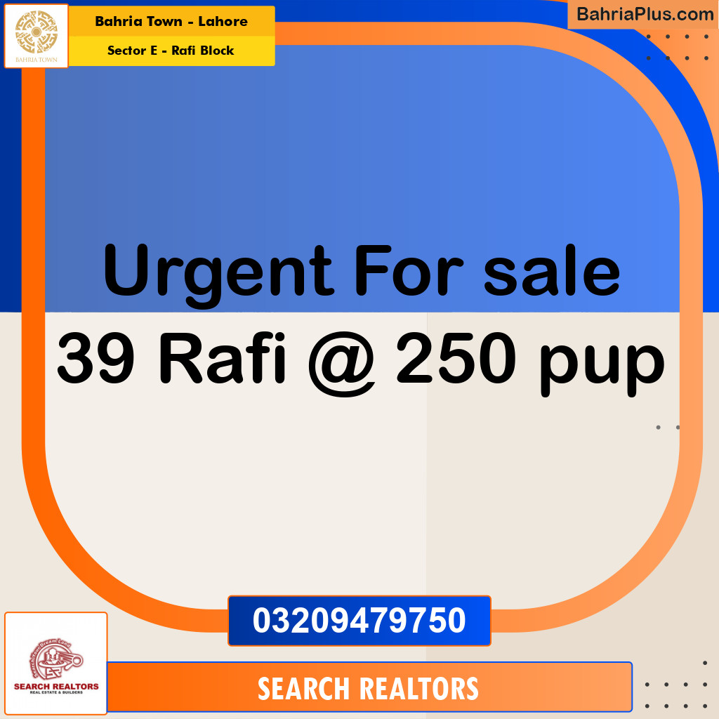 1 Kanal Residential Plot for Sale in Sector E - Rafi Block -  Bahria Town, Lahore - (BP-244789)