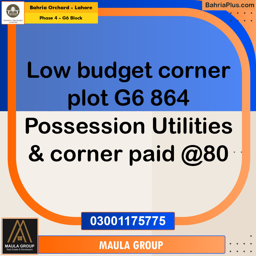 10 Marla Residential Plot for Sale in Phase 4 - G6 Block -  Bahria Orchard, Lahore - (BP-244800)