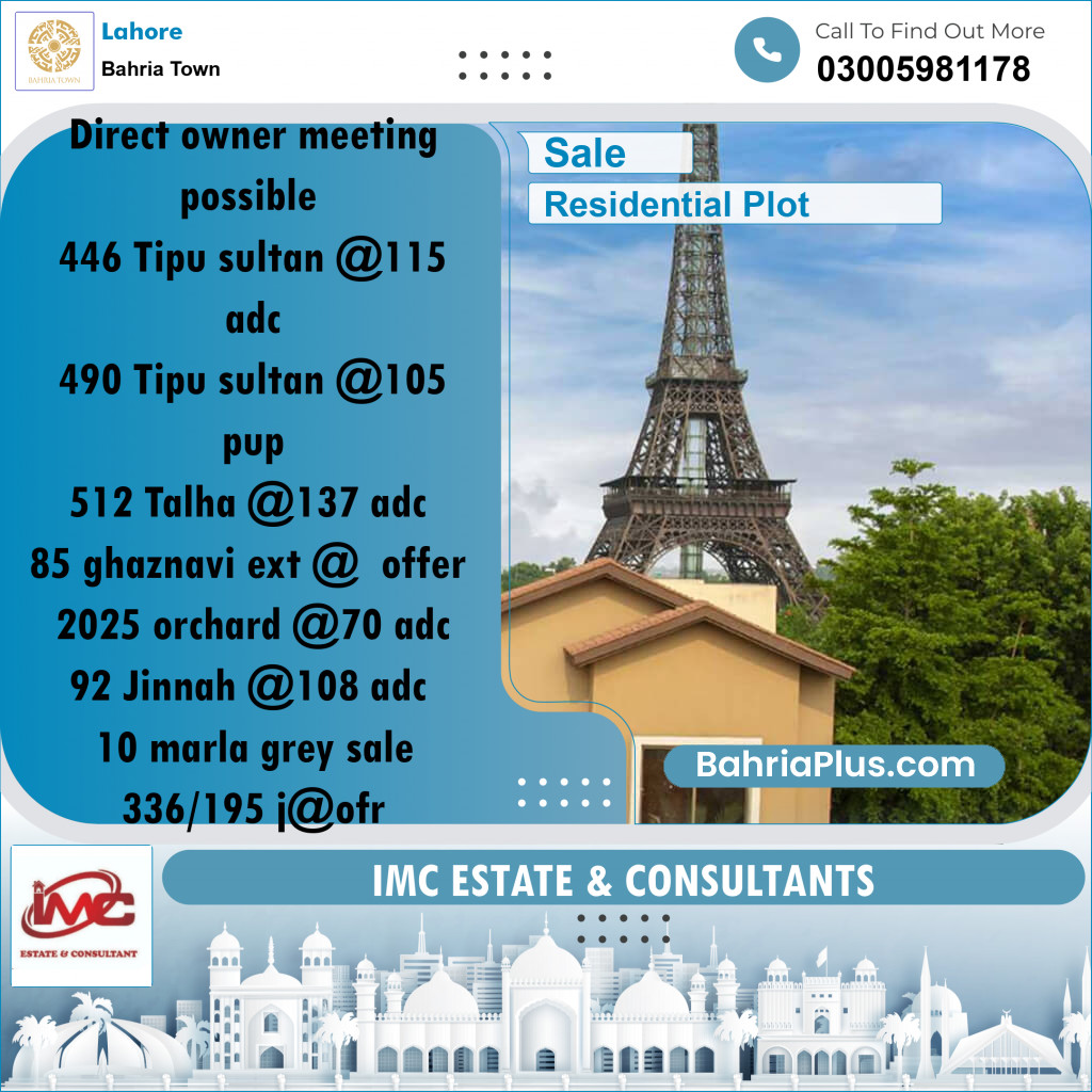Residential Plot for Sale in Bahria Town, Lahore - (BP-244806)
