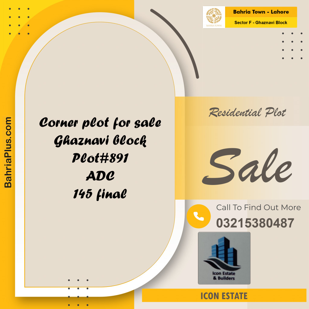 10 Marla Residential Plot for Sale in Sector F - Ghaznavi Block -  Bahria Town, Lahore - (BP-244846)