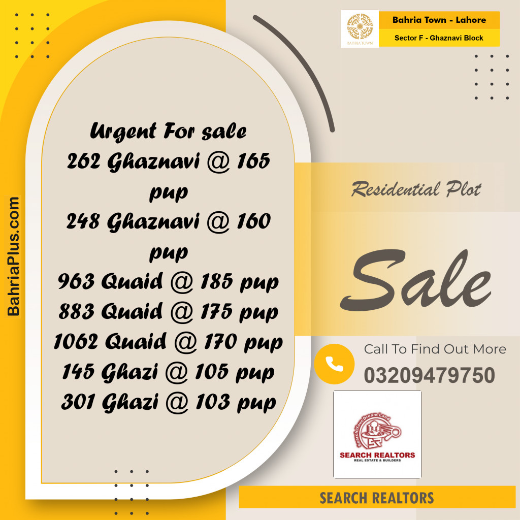 10 Marla Residential Plot for Sale in Sector F - Ghaznavi Block -  Bahria Town, Lahore - (BP-244870)