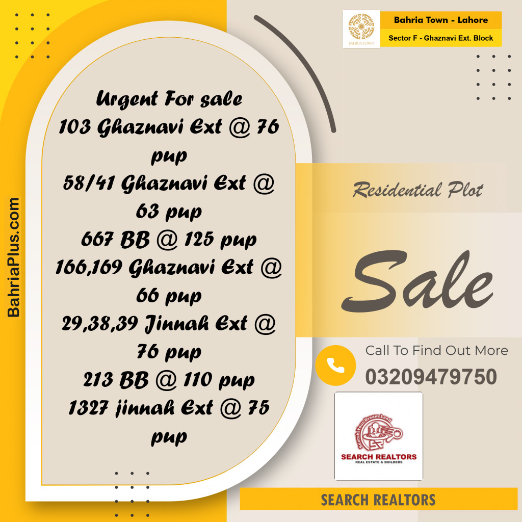 5 Marla Residential Plot for Sale in Sector F - Ghaznavi Ext. Block -  Bahria Town, Lahore - (BP-244874)