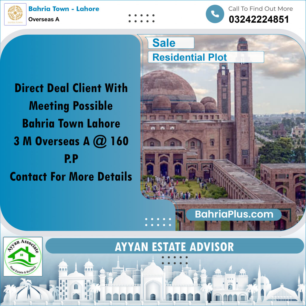 10 Marla Residential Plot for Sale in Overseas A -  Bahria Town, Lahore - (BP-244882)