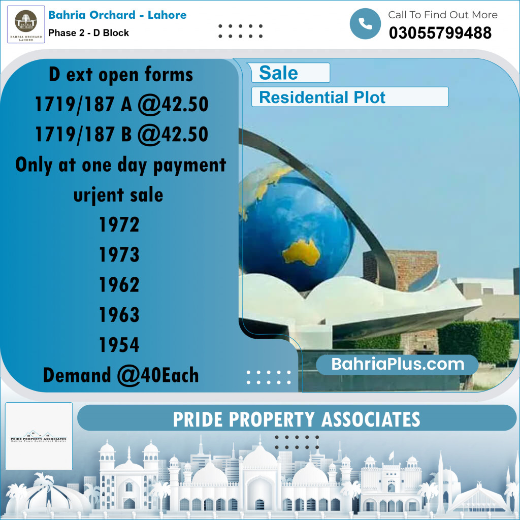 5 Marla Residential Plot for Sale in Phase 2 - D Block -  Bahria Orchard, Lahore - (BP-244889)