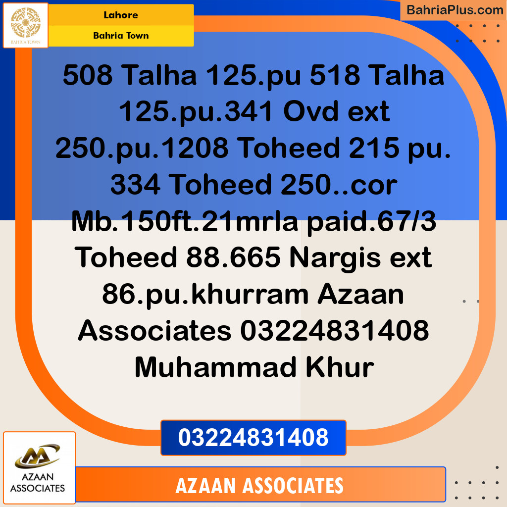 Residential Plot for Sale in Bahria Town, Lahore - (BP-244910)
