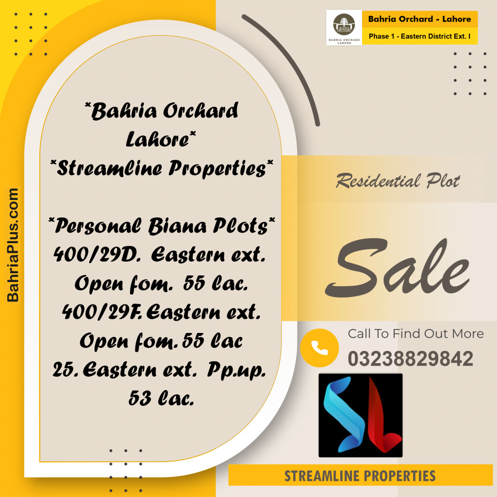 5 Marla Residential Plot for Sale in Phase 1 - Eastern District Ext. I -  Bahria Orchard, Lahore - (BP-244923)