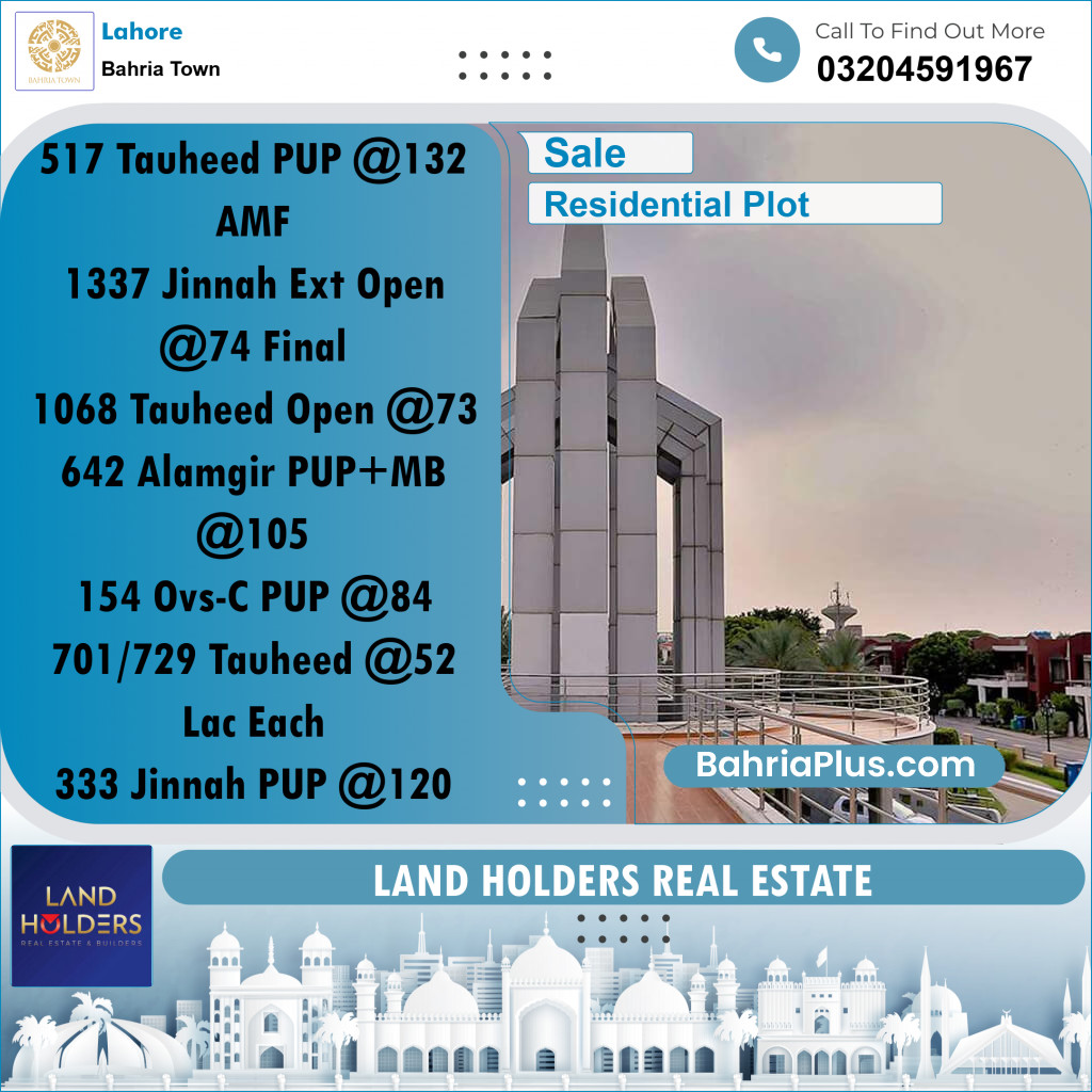 Residential Plot for Sale in Bahria Town, Lahore - (BP-244973)