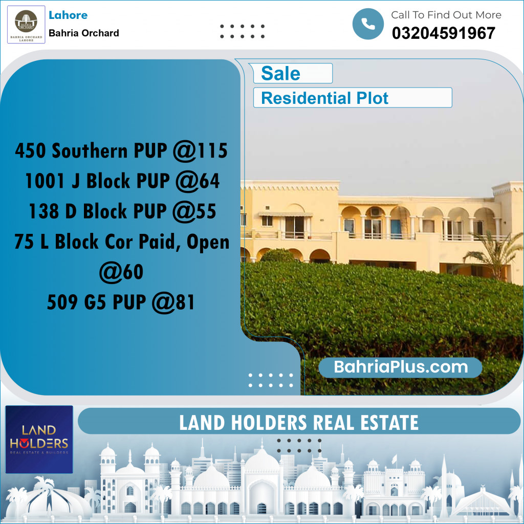 Residential Plot for Sale in Bahria Orchard, Lahore - (BP-244974)