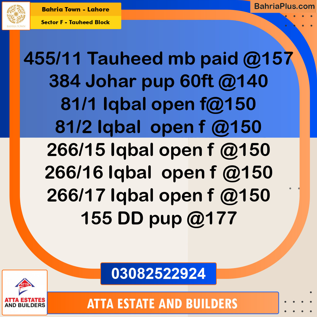 10 Marla Residential Plot for Sale in Sector F - Tauheed Block - Bahria Town, Lahore - (BP-245020)