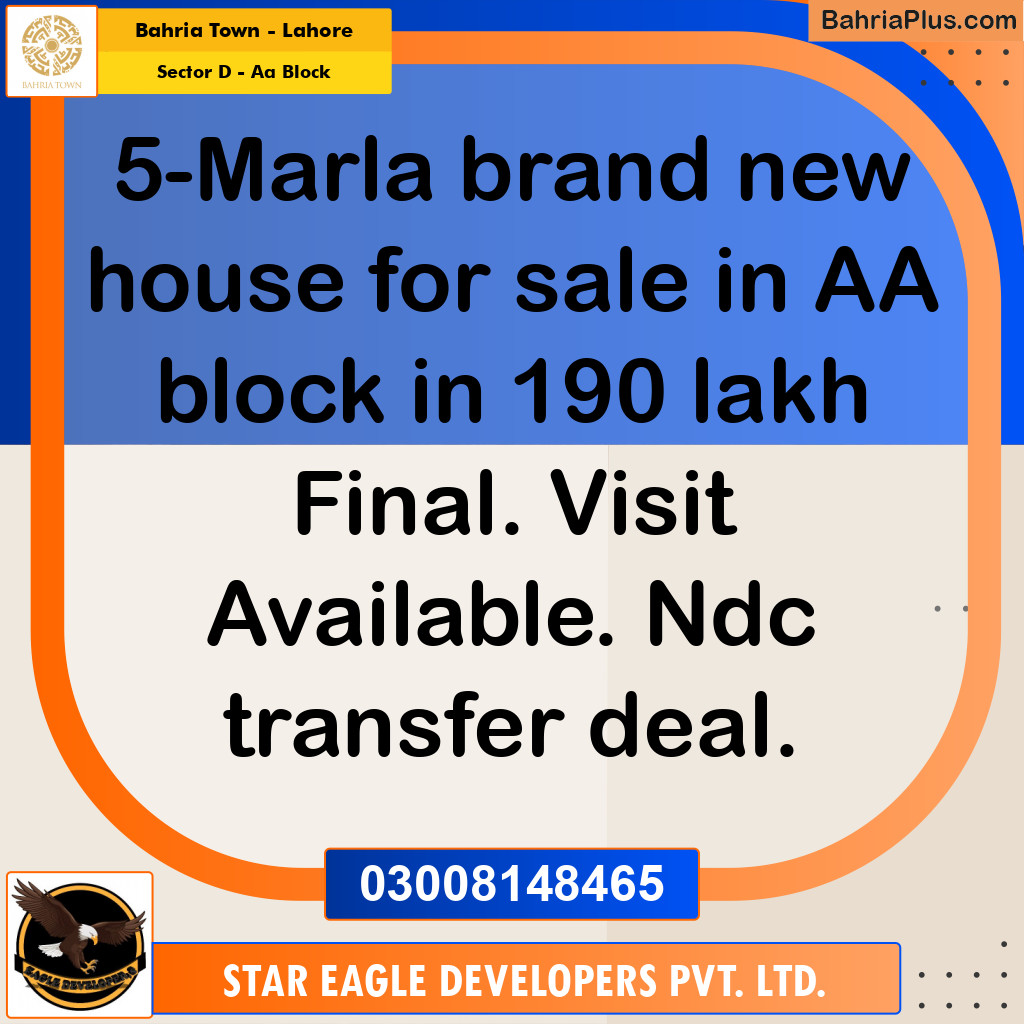 5 Marla Residential House for Sale in Sector D - AA Block -  Bahria Town, Lahore - (BP-245037)