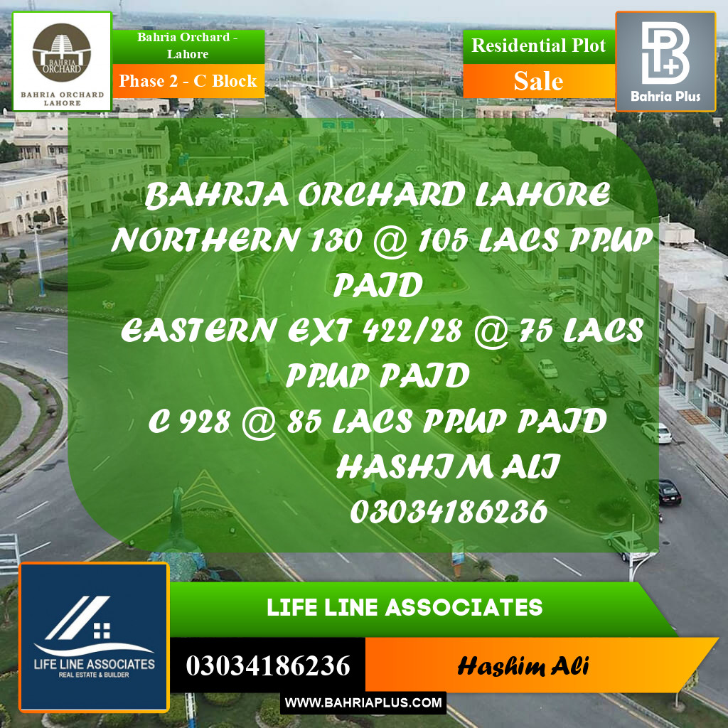8 Marla Residential Plot for Sale in Phase 2 - C Block -  Bahria Orchard, Lahore - (BP-245100)