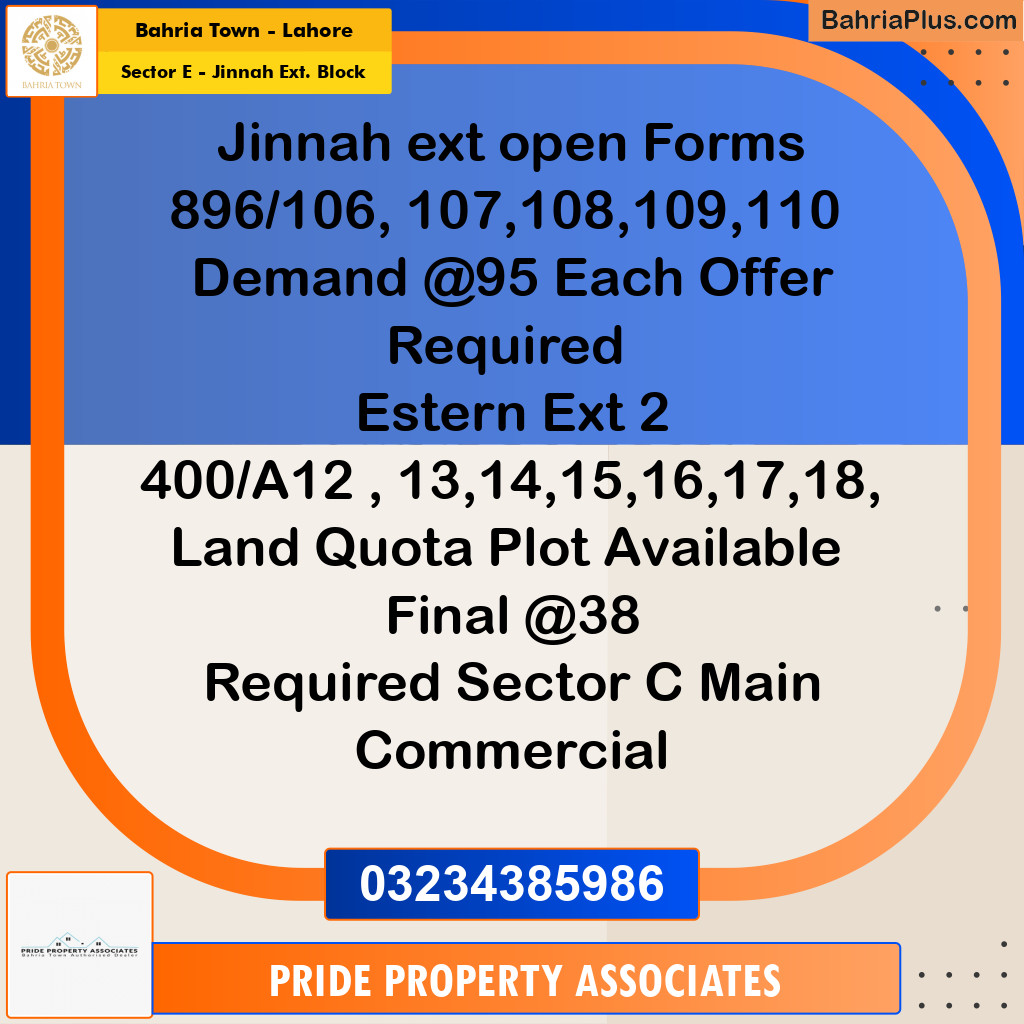 5 Marla Residential Plot for Sale in Sector E - Jinnah Ext. Block - Bahria Town, Lahore - (BP-245182)