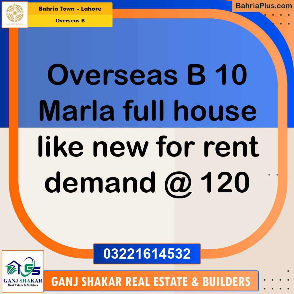 10 Marla Residential House for Rent in Overseas B -  Bahria Town, Lahore - (BP-245197)