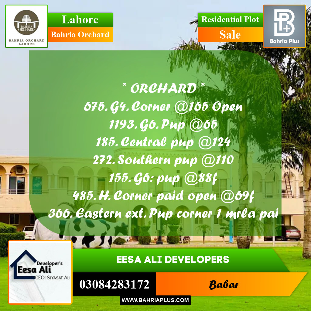 Residential Plot for Sale in Bahria Orchard, Lahore - (BP-245205)