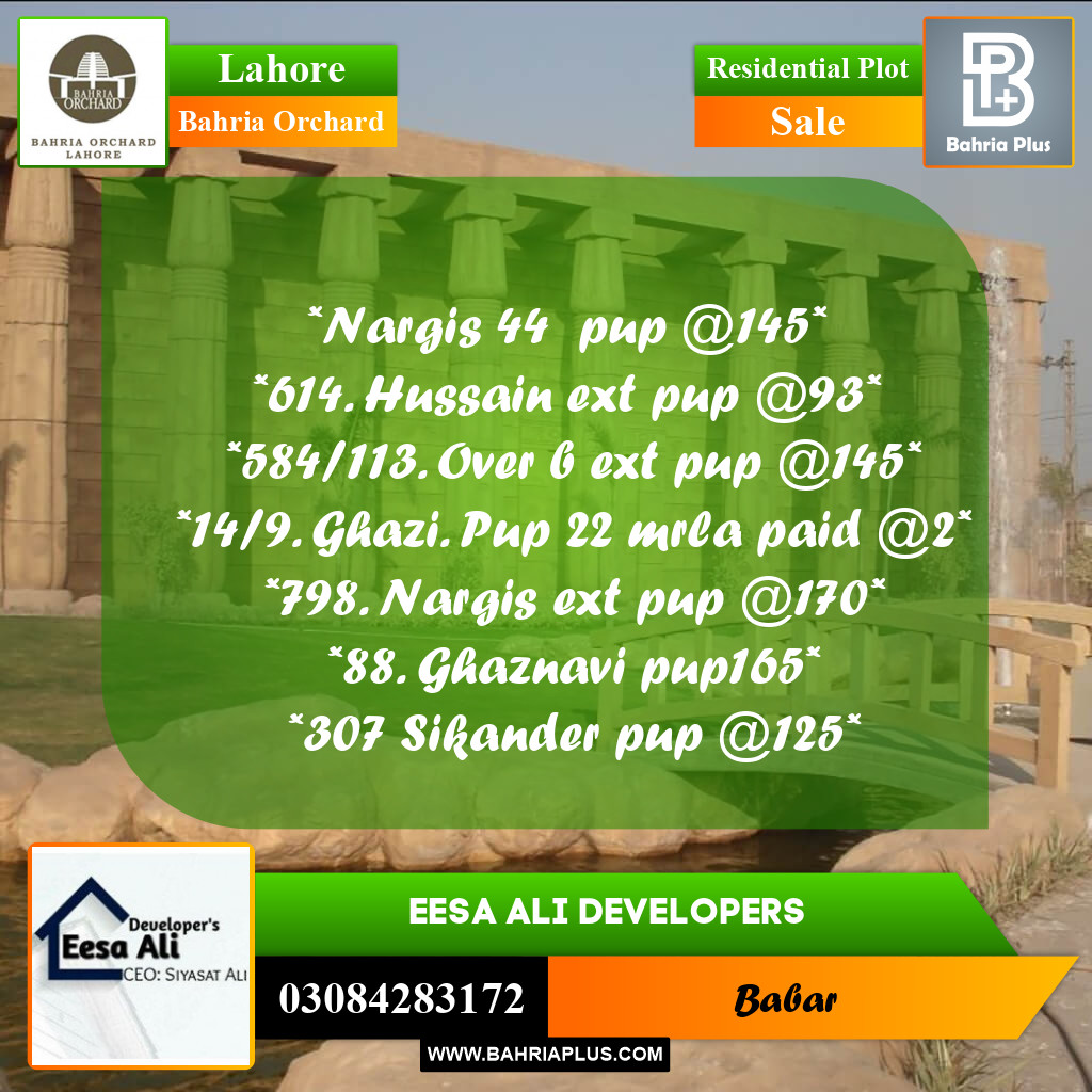 Residential Plot for Sale in Bahria Orchard, Lahore - (BP-245206)