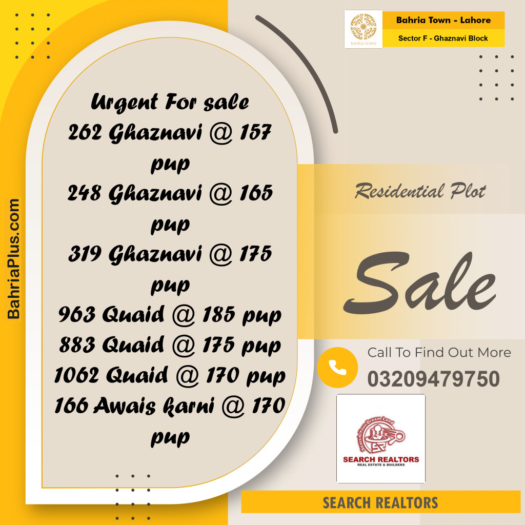 10 Marla Residential Plot for Sale in Sector F - Ghaznavi Block -  Bahria Town, Lahore - (BP-245217)