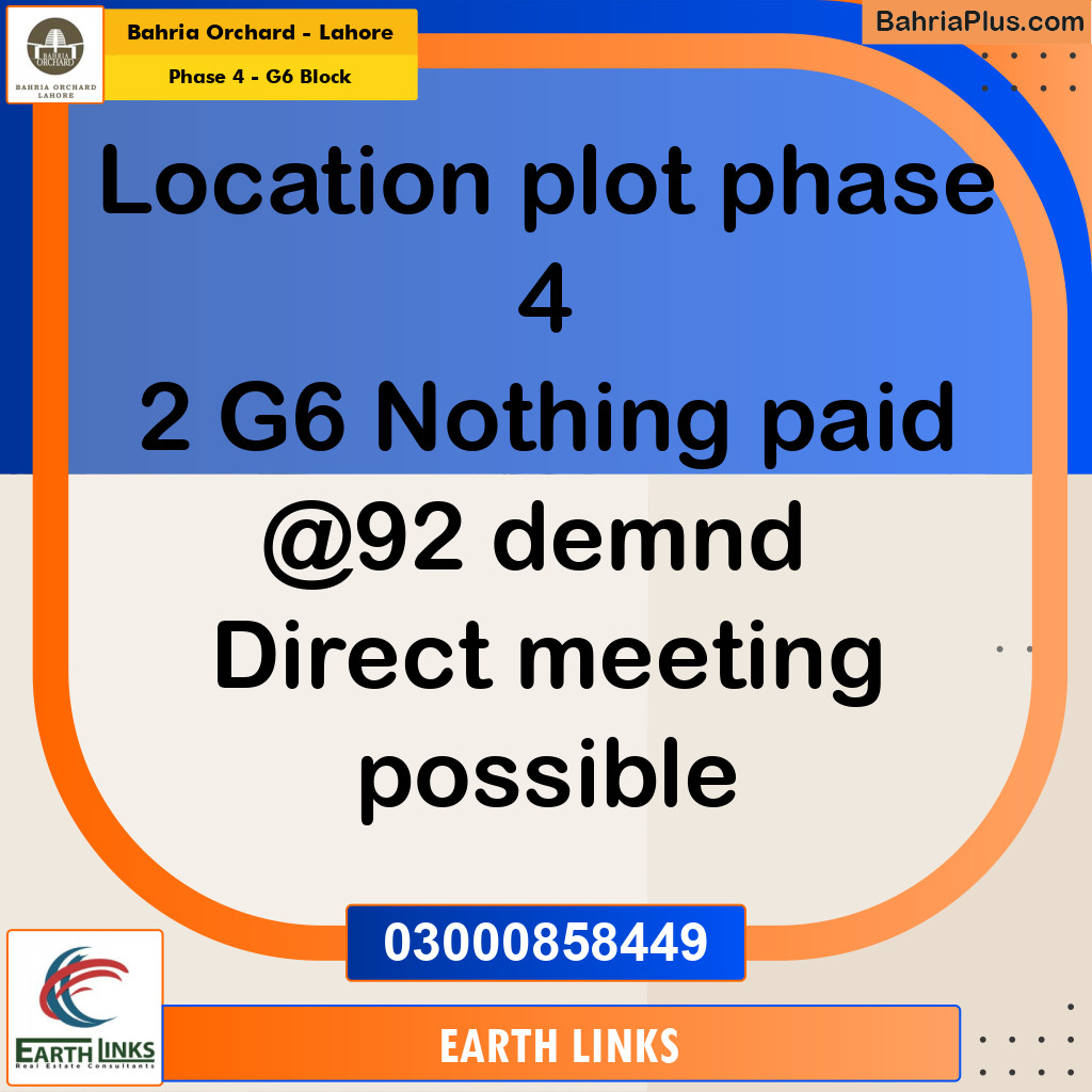 10 Marla Residential Plot for Sale in Phase 4 - G6 Block -  Bahria Orchard, Lahore - (BP-245236)
