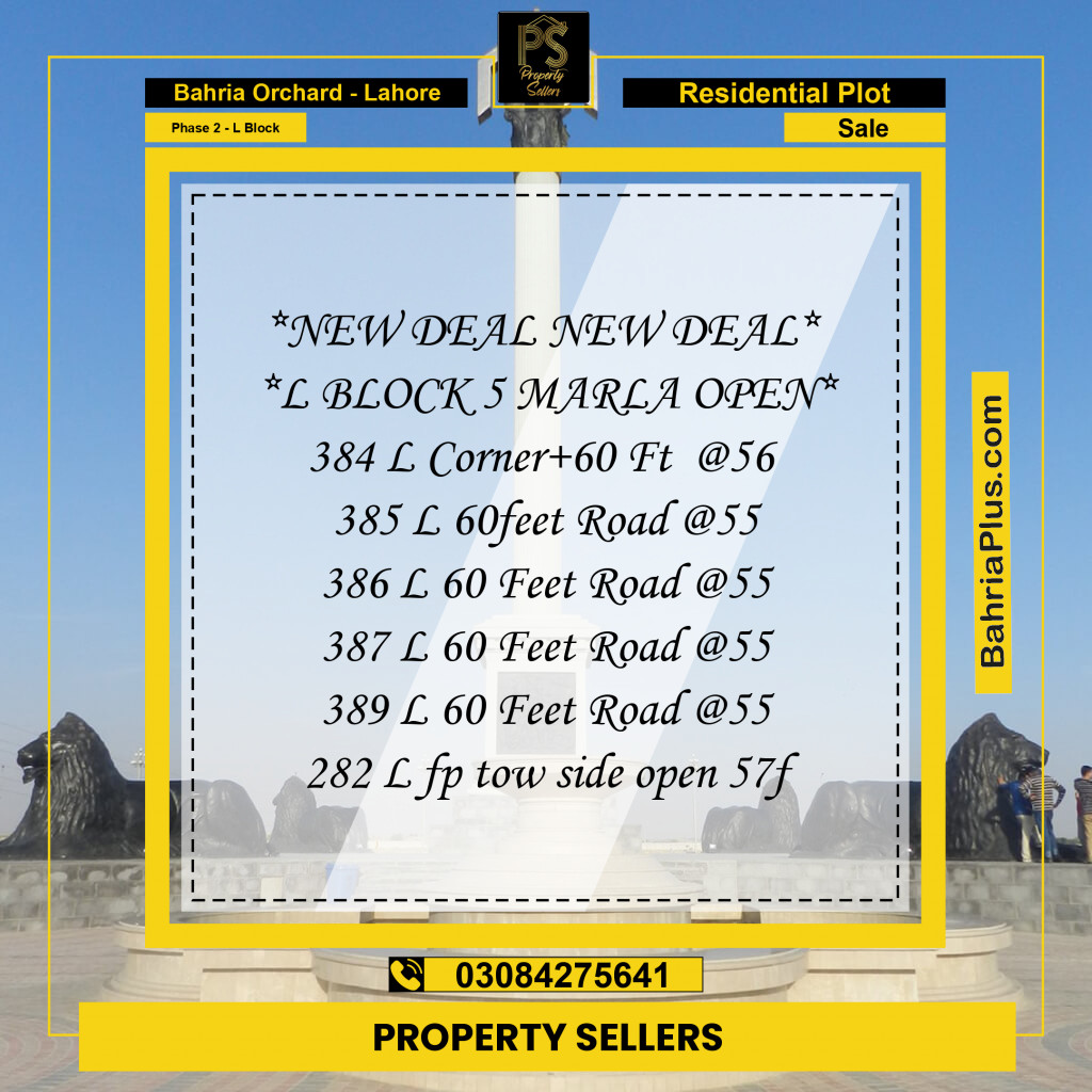 5 Marla Residential Plot for Sale in Phase 2 - L Block -  Bahria Orchard, Lahore - (BP-245241)