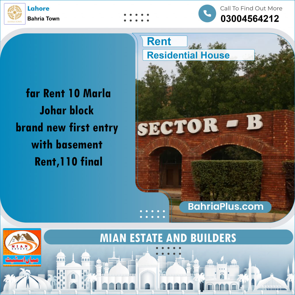 Residential House for Rent in Bahria Town, Lahore - (BP-245242)