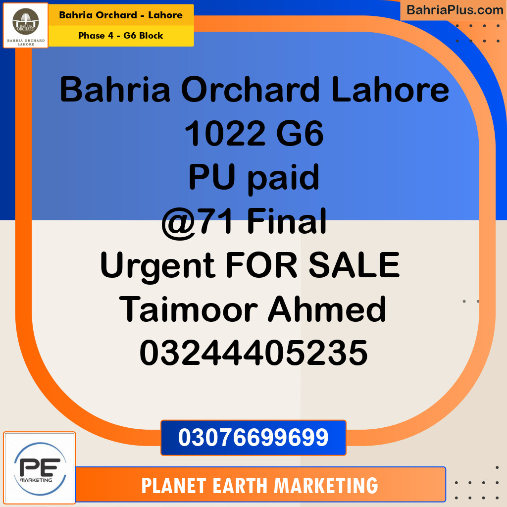 10 Marla Residential Plot for Sale in Phase 4 - G6 Block -  Bahria Orchard, Lahore - (BP-245243)