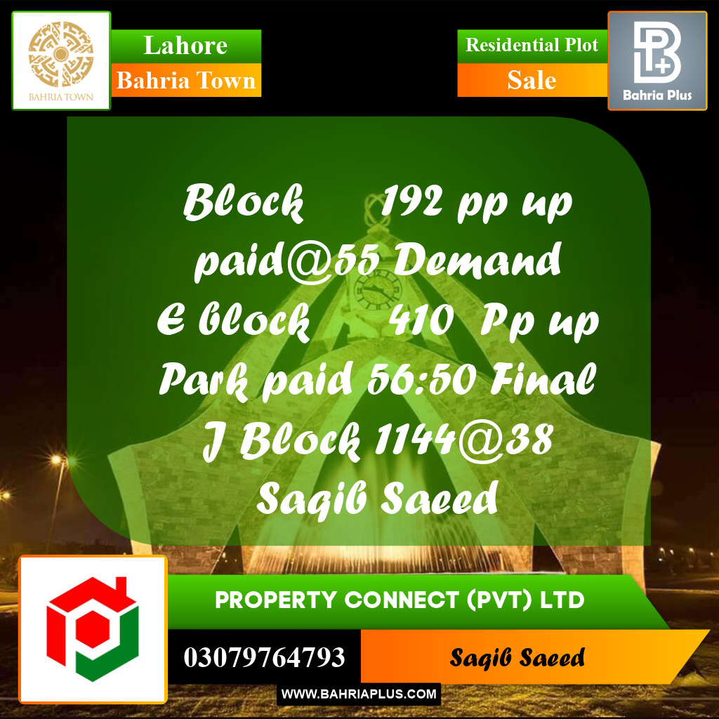 Residential Plot for Sale in Bahria Town, Lahore - (BP-245263)
