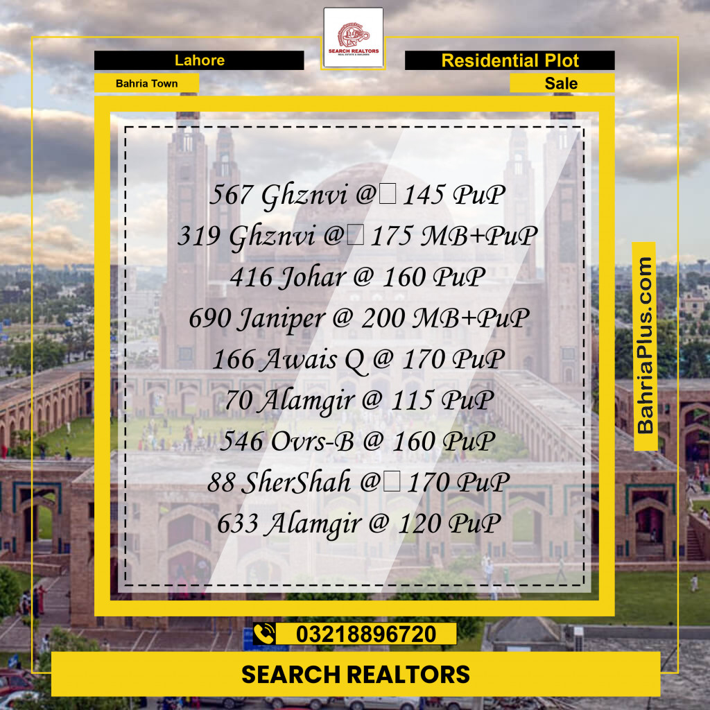 10 Marla Residential Plot for Sale in Bahria Town, Lahore - (BP-245284)