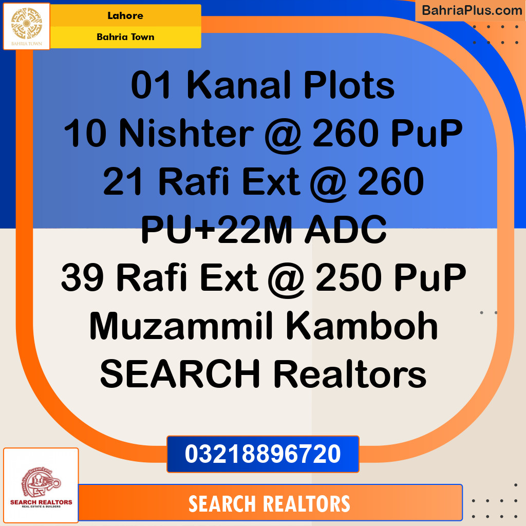 1 Kanal Residential Plot for Sale in Bahria Town, Lahore - (BP-245301)