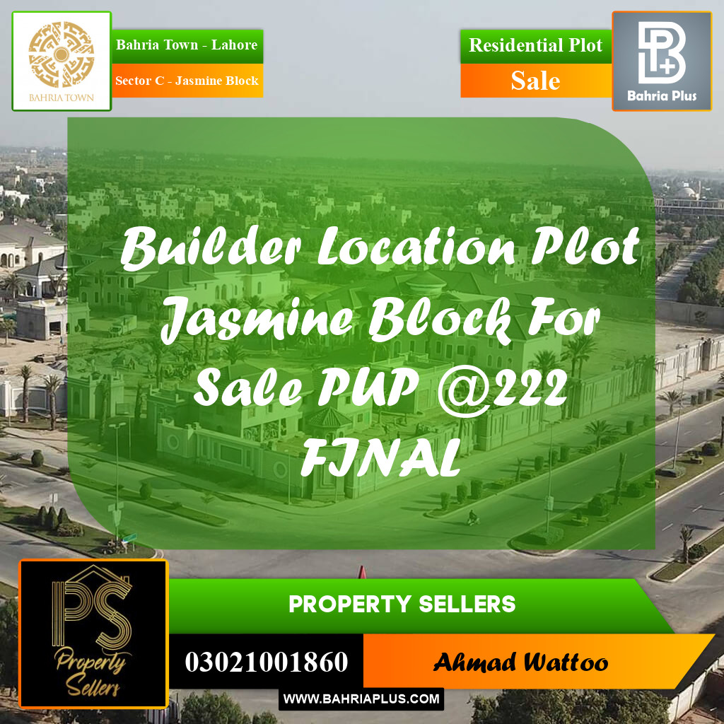 10 Marla Residential Plot for Sale in Sector C - Jasmine Block -  Bahria Town, Lahore - (BP-245399)