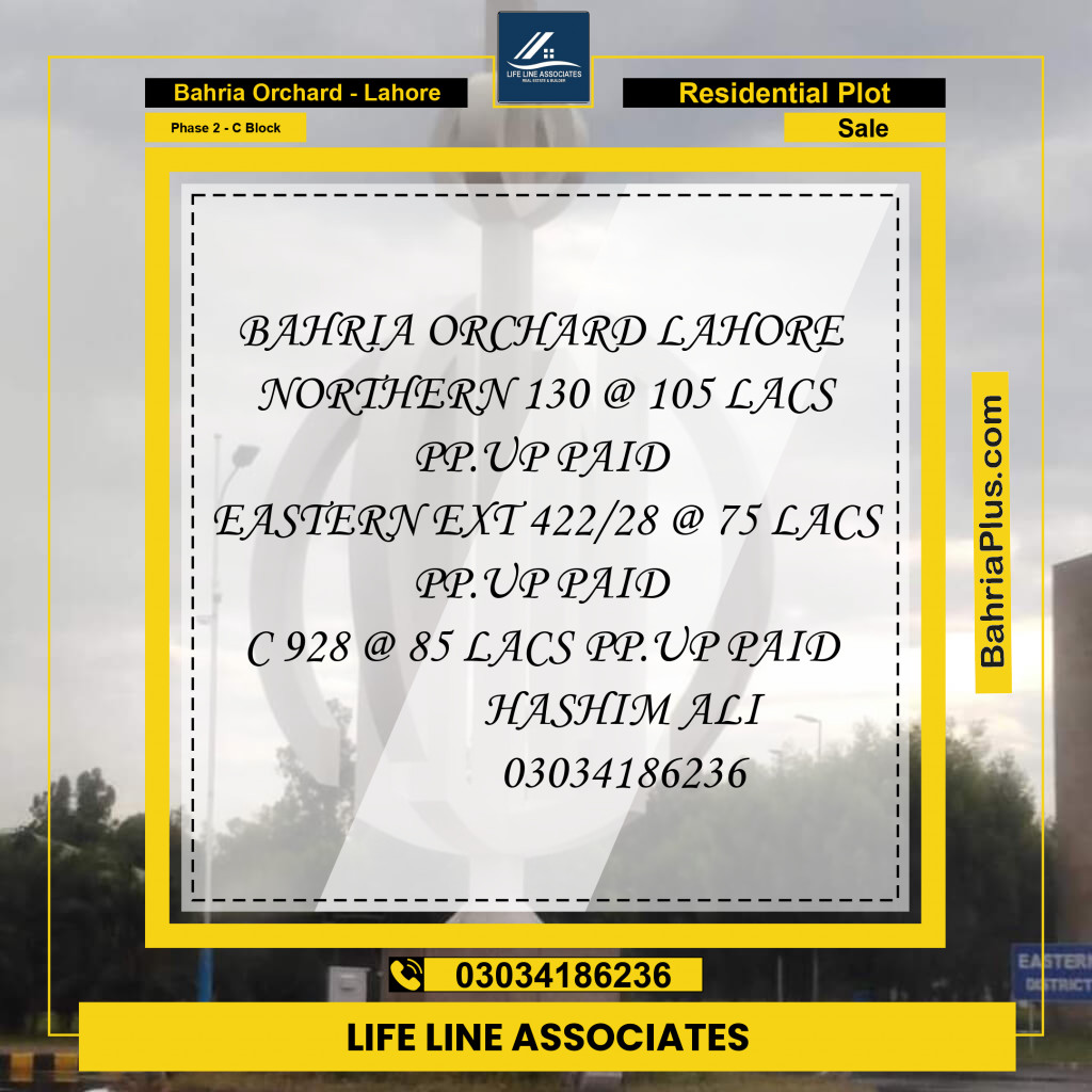8 Marla Residential Plot for Sale in Phase 2 - C Block -  Bahria Orchard, Lahore - (BP-245455)