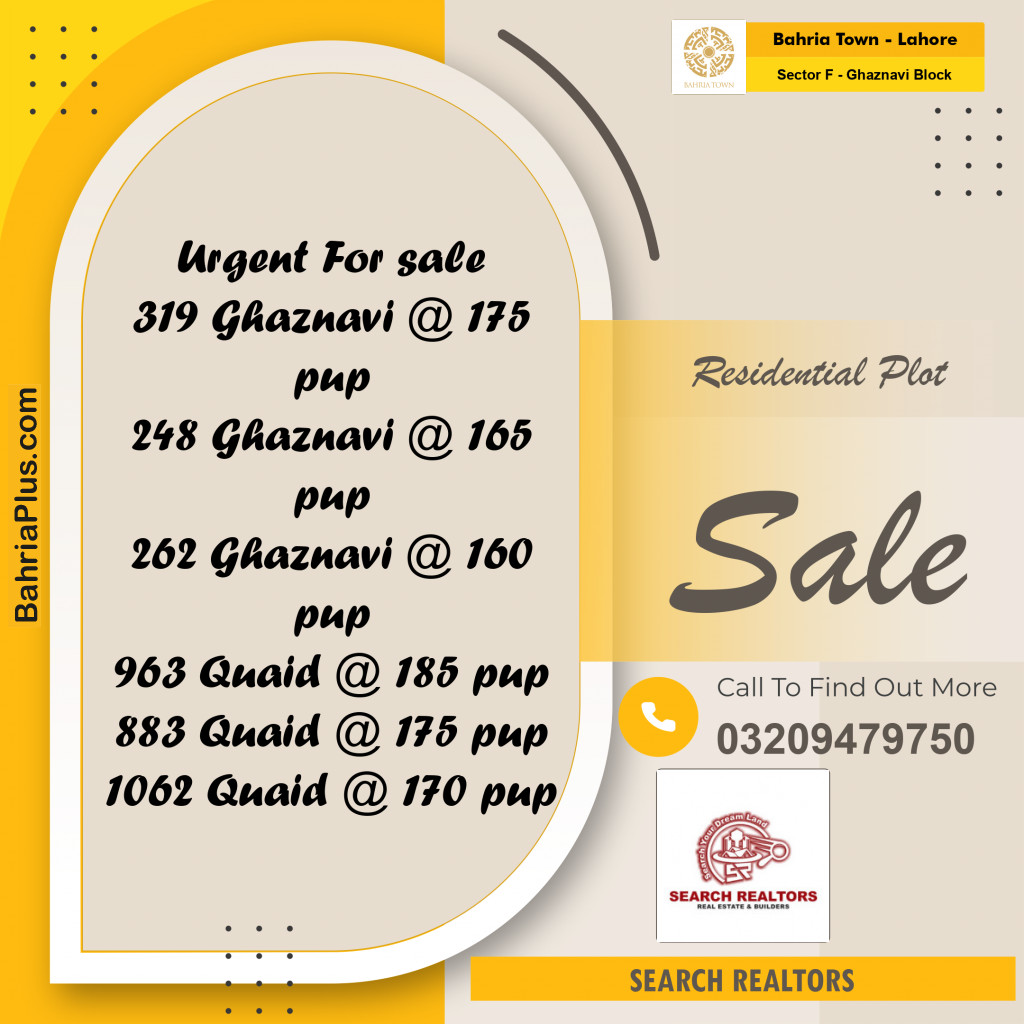 10 Marla Residential Plot for Sale in Sector F - Ghaznavi Block -  Bahria Town, Lahore - (BP-245460)