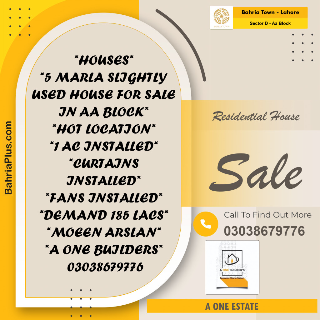 5 Marla Residential House for Sale in Sector D - AA Block -  Bahria Town, Lahore - (BP-245492)