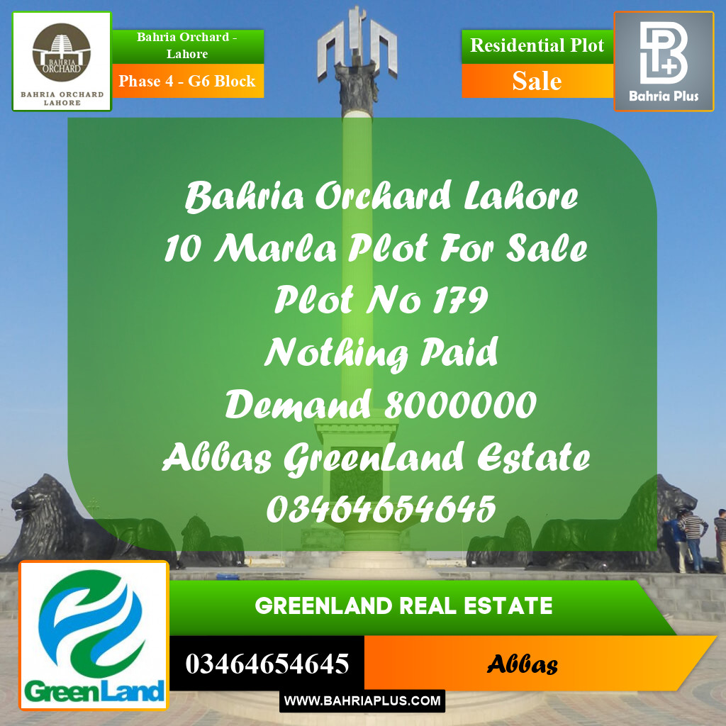 10 Marla Residential Plot for Sale in Phase 4 - G6 Block -  Bahria Orchard, Lahore - (BP-245506)