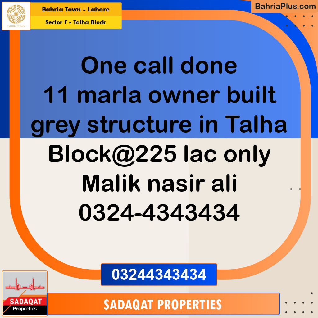 11 Marla Residential Plot for Sale in Sector F - Talha Block -  Bahria Town, Lahore - (BP-245586)
